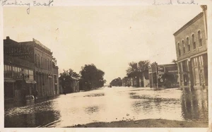FRANKFORT KS c1908-09 ORIGINAL rppc DOWNTOWN FLOOD LOOKING EAST Marshall KANSAS - Picture 1 of 2