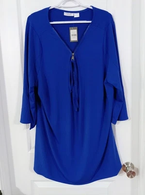 Новый с Ярлыками Avenue Studio Sz 22/24 Royal синий туника верх с передней молнии акцент, пуловер  - Изображение 1 из 4