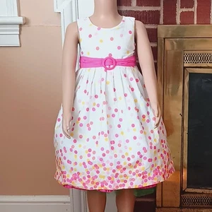 Maggie & Zoe Polka Dot Dress 5T Pleated Pink & White Sleeveless w Tie Bow Lined - Picture 1 of 9