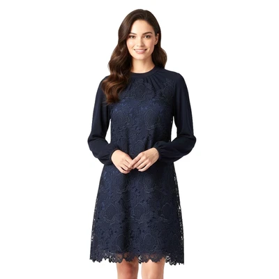 Nuevo con etiquetas Vestido recto Ted Baker Amalie en azul oscuro superpuesto de encaje 3/US 8 $209 Foto 1 de 4