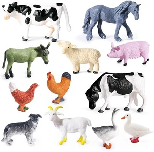 12Pcs Realistic Mini Farm Animal Figurines - Plastic Barn Playset, Cake Toppers - Picture 1 of 6