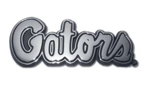 FLORIDA GATORS SCRIPT CHROME EMBLEM ADHESIVE MEDALLION - Picture 1 of 1