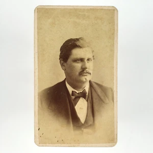 Oswego New York Man CDV Photo c1875 Mustache Bowtie Dempsey Card-Mounted A4131 - Picture 1 of 2