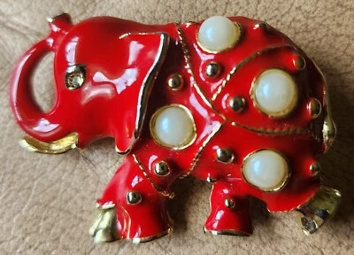 Nuevo Broche Prendedor Elefante Estilo Deco Cristal Perla Esmaltado Foto 1 de 2