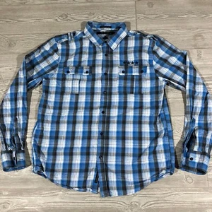 Sean John Shirt Mens XL Blue Plaid Button Up Hip Hop Military Collar Diddy 3811 - Picture 1 of 11