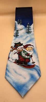 Corbata vintage para hombre René Chagal hecha a mano Santa y trineo escarchado Navidad usada en excelente estado Foto 1 de 4