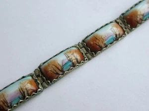 Antique Hand Painted Porcelain Panels & filigree metal Bracelet - Picture 1 of 18