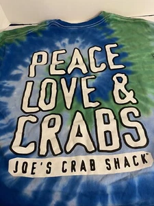 Vintage Joe's Crab Shack Tie Dye T-shirt Peace Love & Crabs Size Large - Picture 1 of 3