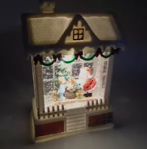 Santa in Christmas Water House Snow Globe Lights Up 7"Tall - Picture 1 of 8