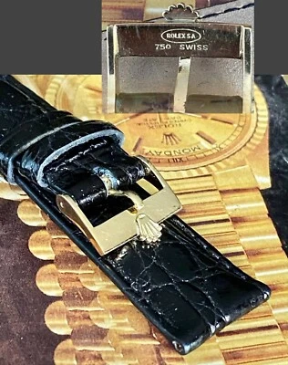 ROLEX 18k Solid Gold 16mm Logo Buckle 19mm CROCODILE colored straps - Image 1 of 4