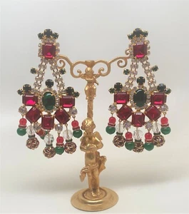 Chris Crouch’s Moans Couture grüne, rote Kunstglas & Strass Clip-On Ohrringe - Bild 1 von 9