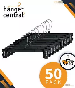 Plastic Pants & Skirt Hangers with Padded Pinch Clips, 10 in, 50 Pack - Picture 1 of 5