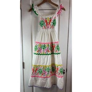 Mini Boden Girls Twirl Sundress Dress Ric Rac Trim Tropical Birds Size 11 - 12 Y - Picture 1 of 11