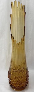 Vintage L.E. Smith Diamond Butt Swung Vase Honey Amber 16 Fingers MCM 23 1/4” - Picture 1 of 13