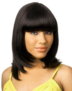 16 Inch Straight Black Shoulder Length Fringe Wig - Picture 1 of 5
