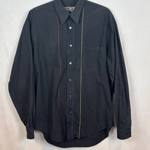 Wilke Rodriguez Mens 100% Cotton Black Color Stripe Button Front Dress Shirt MED - Picture 1 of 11