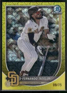 2025 Bowman Chrome Fernando Tatis Jr. Yellow Mojo Refractor/75 #23 - Picture 1 of 2