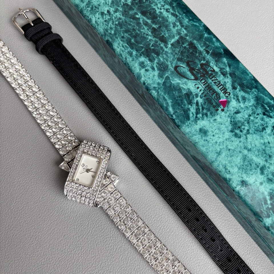 Reloj De Colección Suzanne Somers Mujer 31mm Tono Plata Pavé Cristales Batería Nueva 6/25 Foto 1 de 1