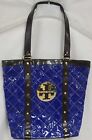 Tory Burch Blue Quilted Patent Leather Tote Bag Shopper