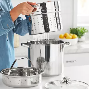 Multi-Cooker Set with Lid 8 Quart Pasta Steam Pot Stainless Steel Steamer Basket - Picture 1 of 6