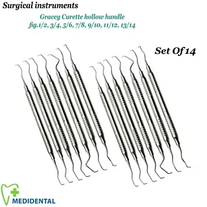 Set Of 14 - Dental Periodontal Universal Gracey Curettes Set Dentistry Hand Tool - Picture 1 of 9