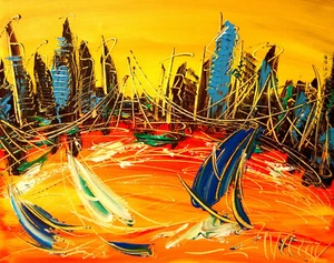 SUNNY CITY MARK KAZAV - DIPINTO OLIO ORIGINALE ASTRATTO ARTE MODERNA TELA - Foto 1 di 7