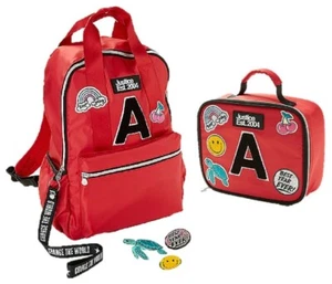 Justice Initial Backpack and Lunch Tote Red Patch Pick Letter NWT - Bild 1 von 10