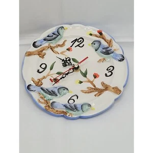 Vintage Ceramic Blue Jay Wall Clock - Bird Theme - Tested & Works - Picture 1 of 4