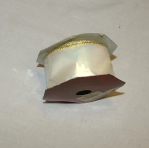 Off White Iridescent Sheen Wired Edge Ribbon Gold Edging Christmas 2"x9' - Picture 1 of 1