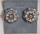 Talbots Silverplate  Flower Crystal Cluster  Rhinestone Earrings nwt $29.50 SMP