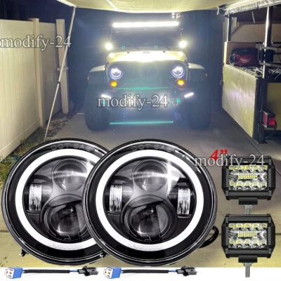 Kit combinado de 2 faros LED redondos de 7 pulgadas y luces de trabajo LED de 4"" para Jeep JK TJ JKU Foto 1 de 4
