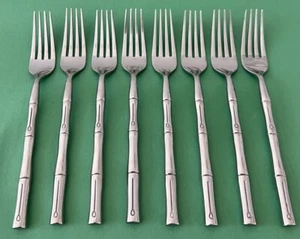 HAMPTON Silversmiths BAMBOO Pattern Stainless Flatware 7 7/8" DINNER FORKS (8) - Picture 1 of 3
