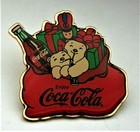 1990s Coca-Cola Coke Polar Bears Christmas Santas Gift Bag Lapel Pin Nos New MIP
