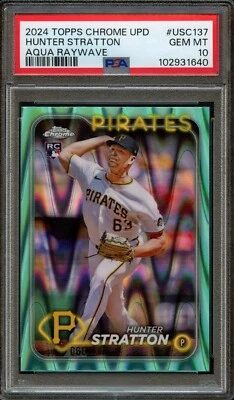 BB - 2024 Topps Chrome - #USC137 - Hunter Stratton  - Aqua Raywave - PSA 10 - Image 1 of 2
