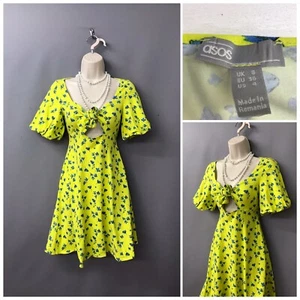ASOS Bright Yellow Tie Knotted Front Midi Jersey Summer Dress UK 8 EUR 36 USA 4 - Picture 1 of 12