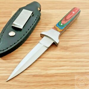 Slim Boot Fixed Knife 3" Double Edge Stainless Steel Dagger Blade Wood Handle