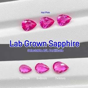 Lab Grown Sapphire Pear Hot Pink  DIY Jewelry Making Selectable AGL Certificate - Picture 1 of 12