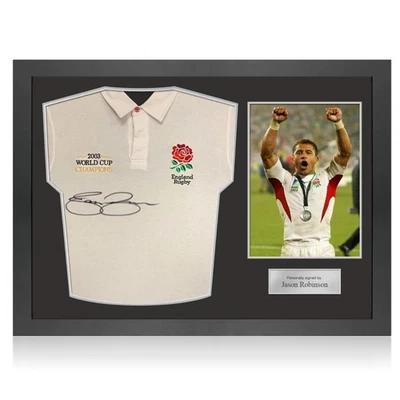 Camiseta de rugby de Inglaterra firmada por Jason Robinson: bordado de la Copa del Mundo. Marco Icon Foto 1 de 4