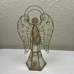 De Colección Ángel Iridiscente Capiz Shell Tono Dorado Adorno Árbol Topper Navidad 3D 9" - Imagen 1 de 8