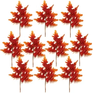 SET OF 10 Artificial Autumn Oak Tree Leaf Stems - Decorative Faux Autumn Leaves - Picture 1 of 5