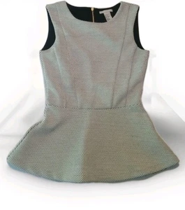 H&M XS Peplum Top Gingham Check Sleeveless Cropped Zip Black White Women's - Picture 1 of 7