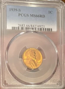 1939 S LINCOLN WHEAT CENT PCGS MS66RD - Picture 1 of 2