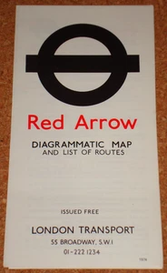 LONDRES RED FLEW BUSES - 1974 PEQUEÑO BOLSILLO PLEGABLE MAPA DE RUTA/HORARIO - Imagen 1 de 1