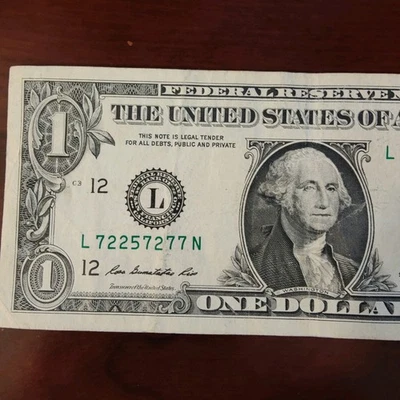 72257277 TRINARY 2s 5s 7s Serial Number 2013 Series $1 Bill  Fancy  - Image 1 of 4