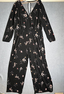 Maurices Jumpsuit Womens 1X Black Colorful Floral Print Wide Leg Flowy Romper