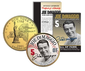 JOE DiMAGGIO * Hall of Fame * Legends Colorized NY Quarter 24K Gold Plated Coin - Bild 1 von 1