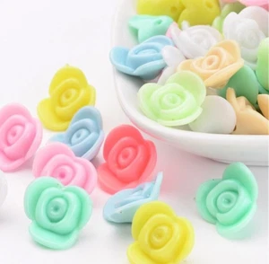 25 Rose Flower Spacer Bead Kids Crafts Mixed Colors 15mm Plastic U.S Silver 1312 - Picture 1 of 5