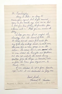 Carta del teniente Howard R. Hudson con auto - Flying Ace Segunda Guerra Mundial, 5 Kills - Imagen 1 de 2