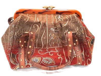 Vintage Sharif Studio Purse Shoulder Bag Tote Hobo Boho Retro Tapestry Kisslock - Image 1 of 4