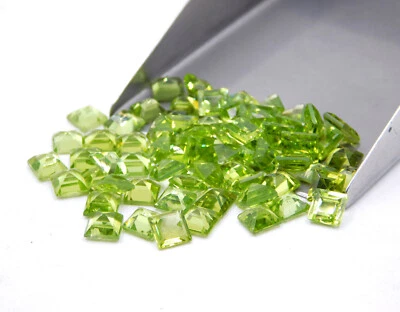 4 MM Natural Peridot Square Cut Loose Gemstone For Jewelry Making P-3354 - Image 1 of 4